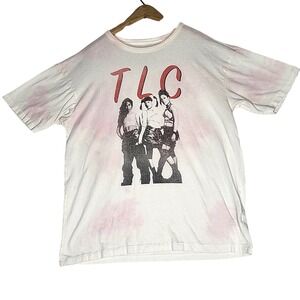 Old Navy TLC Graphic T-Shirt Womens XS White Pink Tie Dye 90s R&B Band Tee
